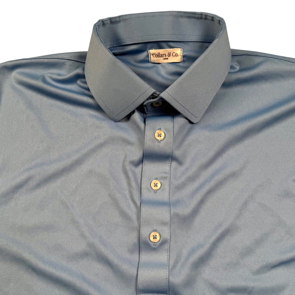 Collars & Co Dress Collar Polo Men Size Large Blue Short Sleeve Performance Top
